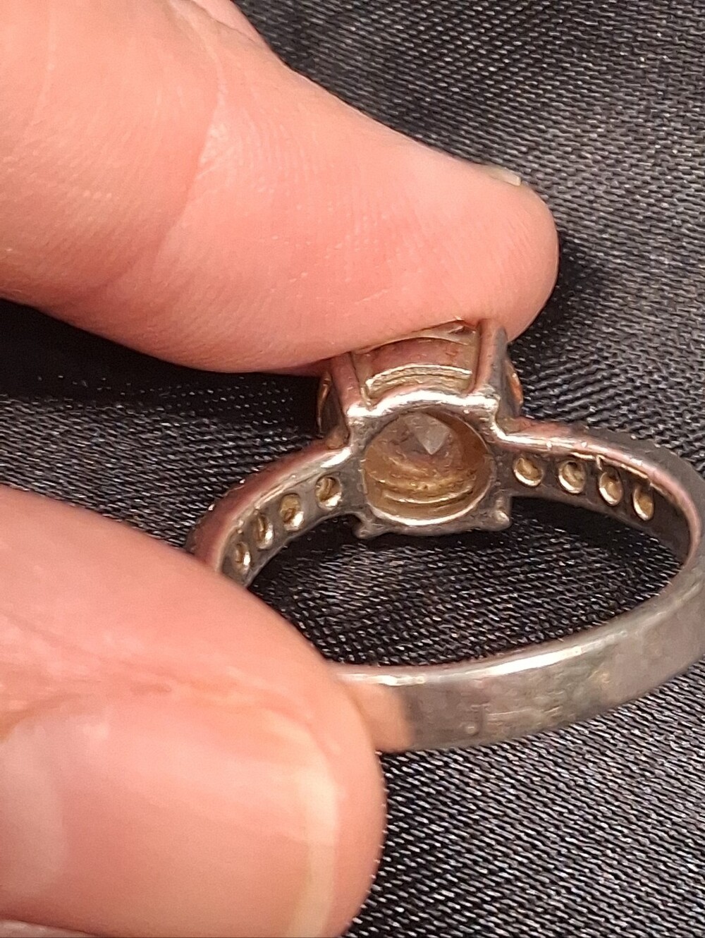 P9. Vintage NF Sterling Silver Prong-set Peach Stone,Cubic Zirconia Ring, Size 8 - Picture 11 of 12